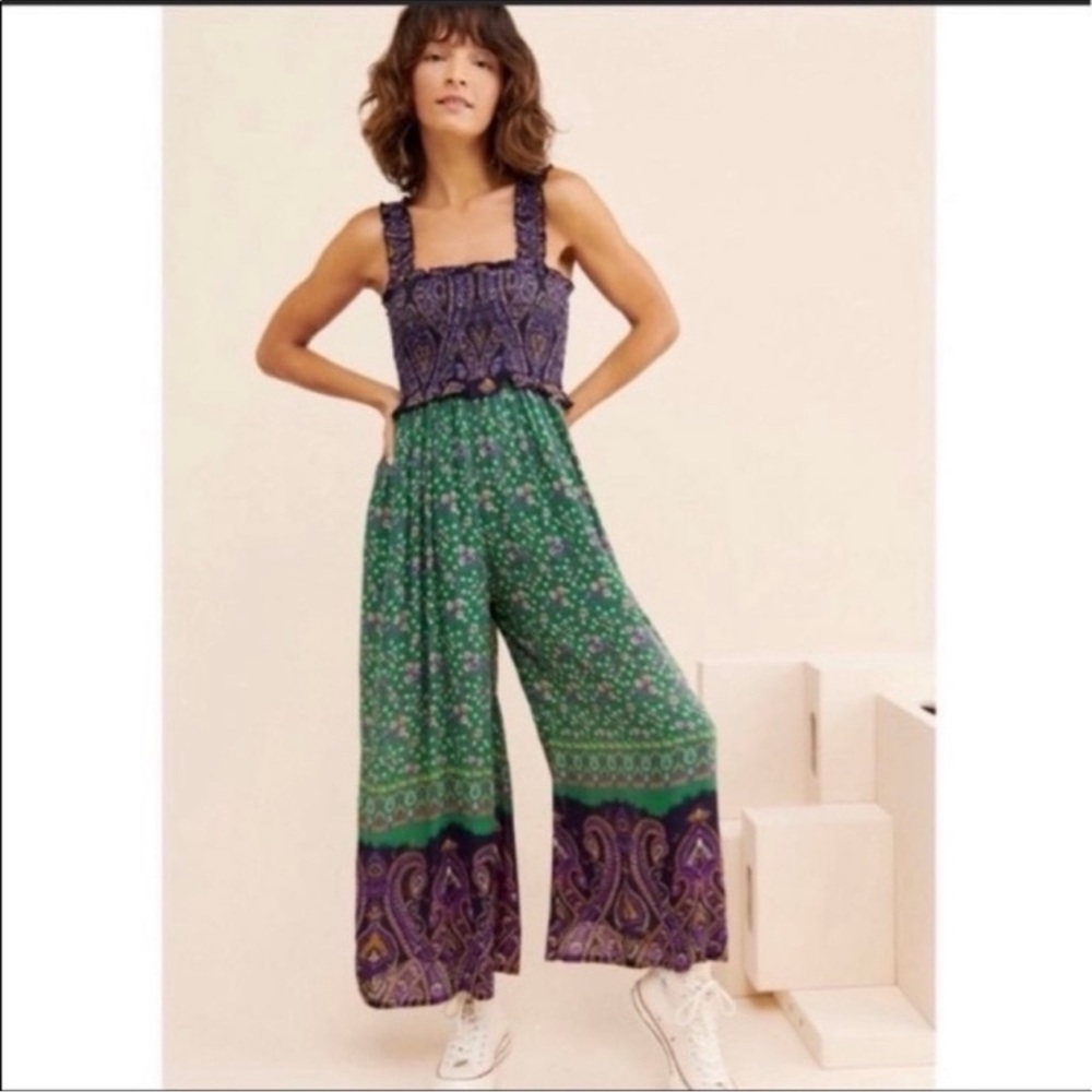 Urban Outfitters Smocked Floral Jumpsuit